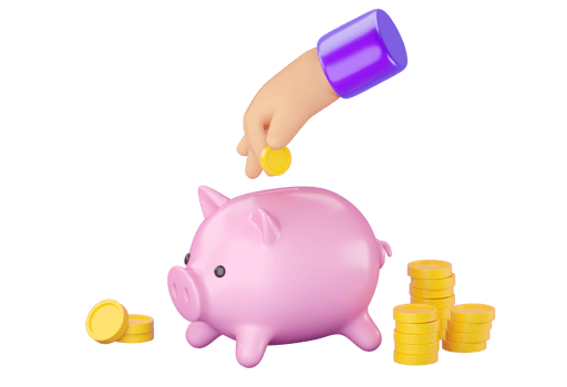 3d human hand putting coin in Piggy bank. png