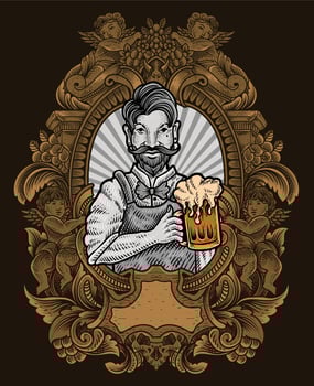 Illustration vintage bartender with engraving ornament frame vector