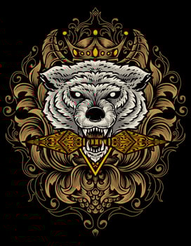illustration wolf head with engraving ornament vector