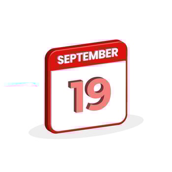 19th September calendar 3D icon. 3D September 19 calendar Date, Month icon vector illustrator
