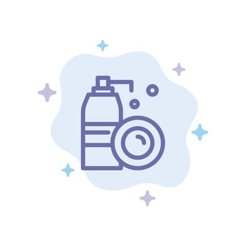 Aerosol Bottle Cleaning Spray Blue Icon on Abstract Cloud Background vector