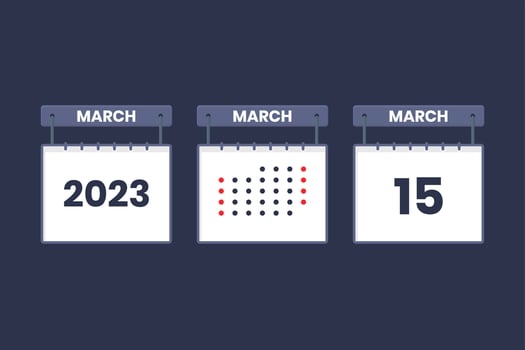2023 calendar design March 15 icon. 15th March calendar schedule, appointment, important date concept. vector