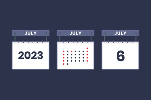 2023 calendar design July 6 icon. 6th July calendar schedule, appointment, important date concept. vector