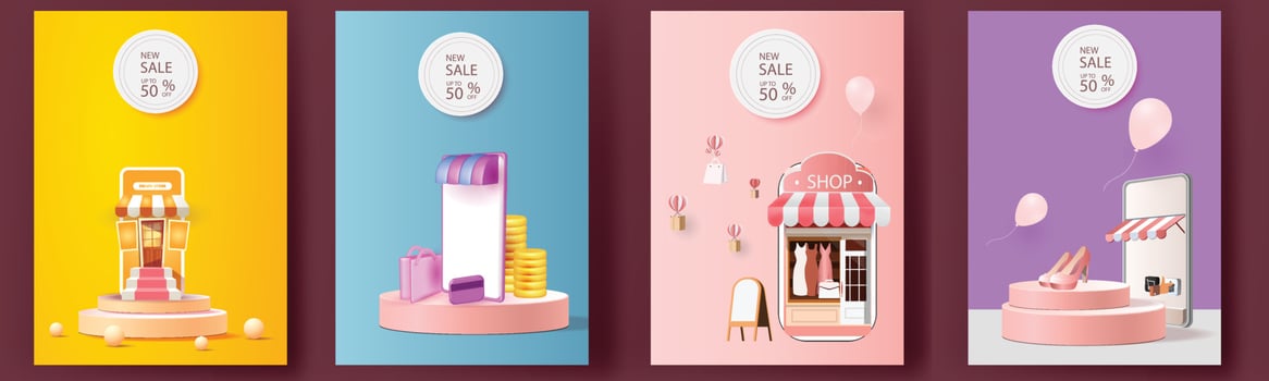 online shopping on phone buy sell business digital  web banner application money advertising payment ecommerce vector illustration search