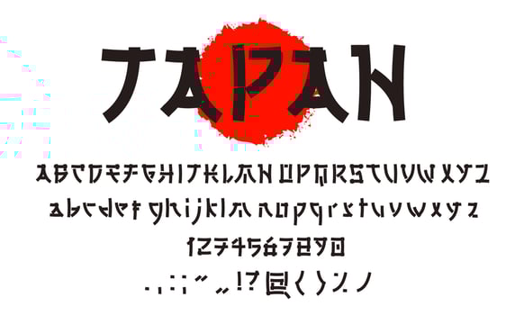 Asian Japanese font type, Japan typeface alphabet vector