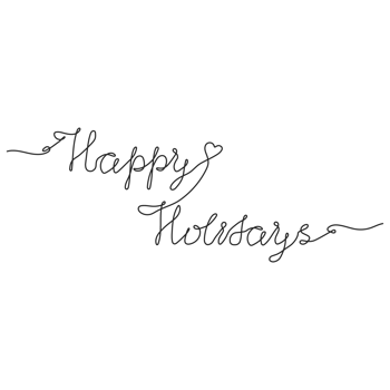 Continuous one line drawing of lettering Happy Holidays. Hand drawn text in linear style. Png on transparent background