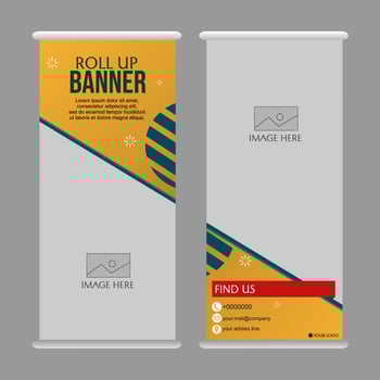 Business Roll up banner, Corporate promotional stand roll-up layout. Banner Template, Abstract yellow Geometric Triangle Background vector, flyer, leaflet, exhibition display vector