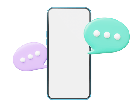 3d smartphone with chat bubble float on transparent. Blue mobile phone with blank white screen. Social media messages inbox, comment, speech balloon. Cartoon icon minimal smooth. 3d rendering. png