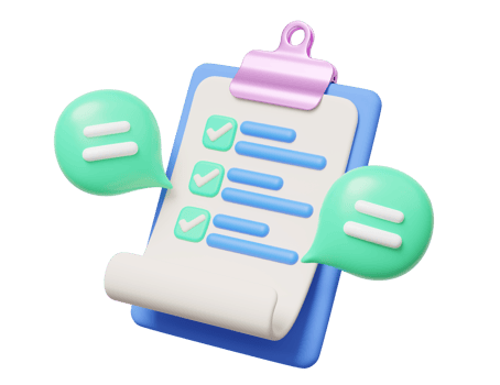 3d Beige clipboard with paper, check marks, speech balloon symbol. Blue checklist document on transparent. Confirmed, approved, comment bubble icon. Cartoon icon minimal smooth. 3d rendering png