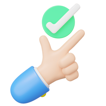 3D Great ideas icon. Snap finger with check mark. Green circle with tick floating hand on transparent. Business creative, thinking idea, Success education concept. 3d cartoon render illustration. png