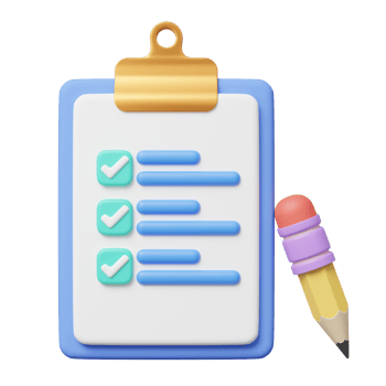 3d Checklist and pencil on transparent. Confirmed or approved document icon. Beige clipboard with paper sheets with check marks symbol. Cartoon icon minimal style. 3d render with clipping path. png