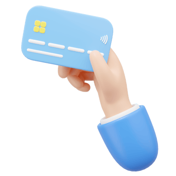 3D Hand holding credit card and float isolated on transparent. Online store credit card, debit cards accept. Withdraw money, Easy shopping, Cashless society concept. Cartoon smooth. 3d rendering. png