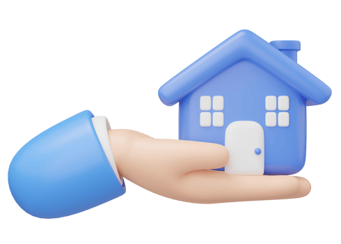 3D Hand holding house icon. Toy home in hand float isolated on transparent. Investment, real estate, mortgage, offer of purchase, loan concept. Mockup Cartoon minimal icon. 3d render illustration. png