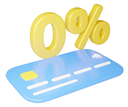 3D Credit card with 0 percent interest installment mockup floating isolated on transparent. Online payment. Digital marketing. E commerce. Withdraw money. Easy shopping. Cartoon icon smooth. 3d render png
