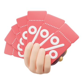 Use coupon shopping online. 3D Hand holding a fan of discount price tag float isolated on transparent. Special time, Flash sale, Limited promotion offer concept. Cartoon icon smooth. 3d rendering. png