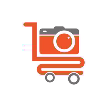 Camera Shop Logo vector icon. Shopping Cart with Camera Lens Logo Design Template.