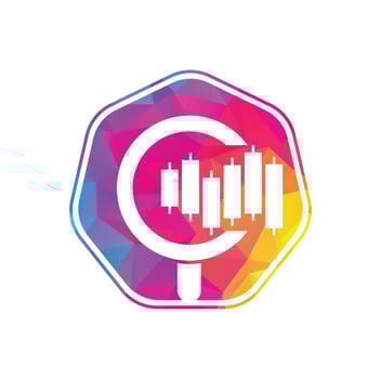 Search finance logo design vector icon. Vector logo combination of a graph and magnifier.