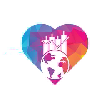 World finance heart shape concept logo design concept. World Stats vector logo design template.