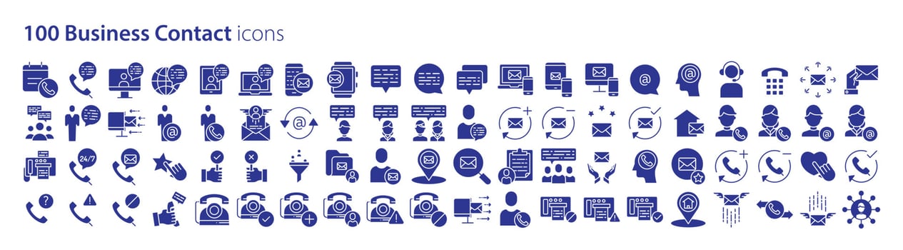 Collection of icons related to Business contact information, including icons like Phone chat, Email, Support, Contacts and more. vector illustrations, Pixel Perfect