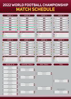 2022 Qatar World Football Championship match schedule poster for print web and social media. World Cup 2022 vector