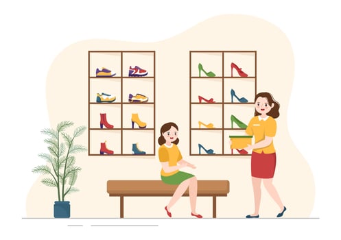 Shoe Store with New Collection Men or Women Various Models or Colors of Sneakers and High Heels in Flat Cartoon Hand Drawn Templates Illustration vector