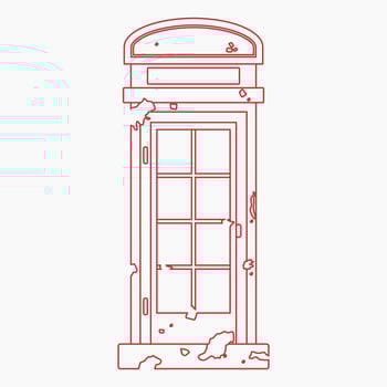 Editable Front View Grunge Typical Traditional English Telephone Booth in Outline Style Vector Illustration for England Culture Tradition and History Related Design