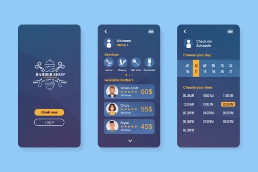 Barber shop booking app interface template vector