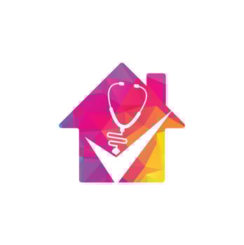Check Stethoscope house shape logo design template. Stethoscope icon with checklist shape. Medical Check Up Logo Design Vector Template