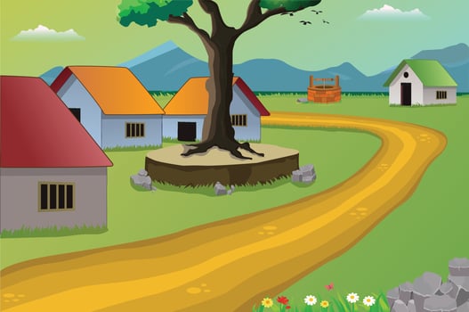 Pakistan village background illustration, village surrounded by mountains vector