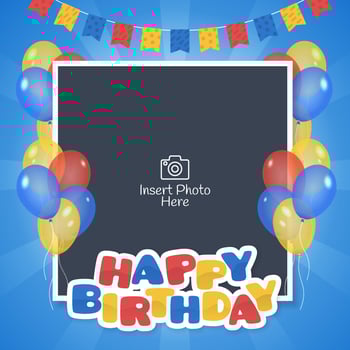 Happy birthday frame with colorful balloons and flags vector