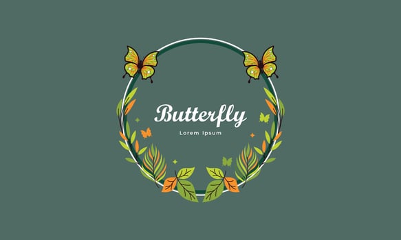 Wreath template and butterfly logo in watercolor style vector