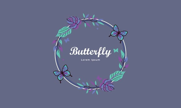 Wreath template and butterfly logo in watercolor style vector