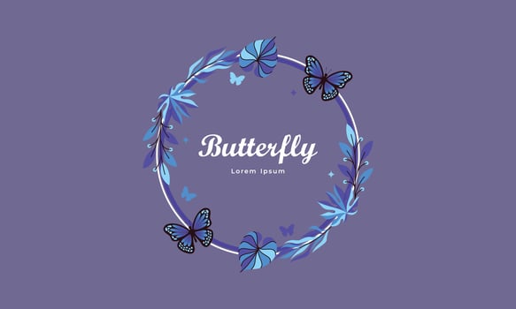 Wreath template and butterfly logo in watercolor style vector