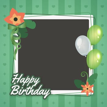 Happy birthday frame with balloons and flowers vector