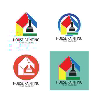 logo icon illustration house paint with a blend of brushes and rollers for house wall paint design, minimalist house, painting, interior, building, property business, wallpaper, vector concept