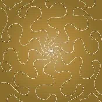Gold rounded wave line, psychedelic effect illustration. 1960 style vector