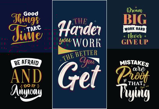 Set of 6 motivational and inspirational lettering posters, decoration, prints, t-shirt design for sport, gym or fitness. Hand drawn creative t shirts set vector