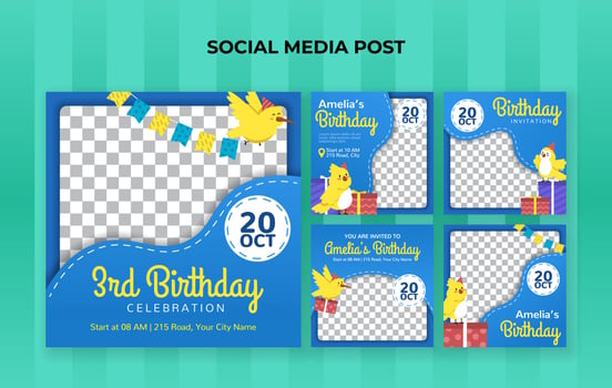 Kids birthday celebration party for social media post template vector