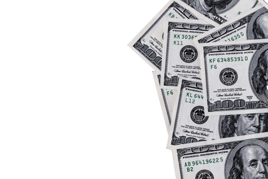 Paper money, US dollars. Transparent background. PNG. png