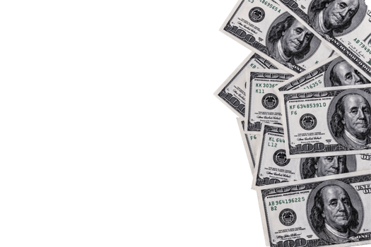 Paper money, US dollars. Transparent background. PNG. png