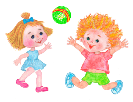 A boy and a girl are playing ball. png