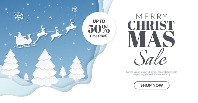 Christmas sale banner with santa claus and reindeer illustration vector