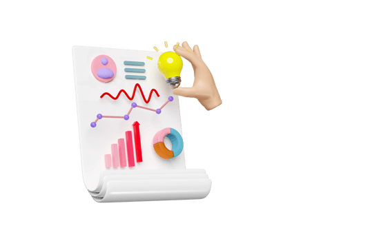 3d checklist with light bulb, charts, graph analysis business financial data isolated. business strategy, evaluate the performance, idea tip, 3d render illustration png