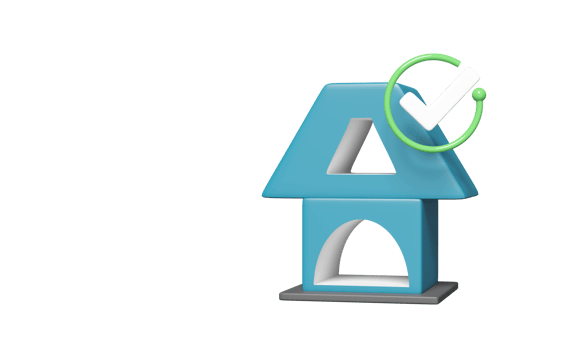 3d blue house with check marks, tick marks symbols isolated. online shopping, quality guarantee concept, 3d render illustration png