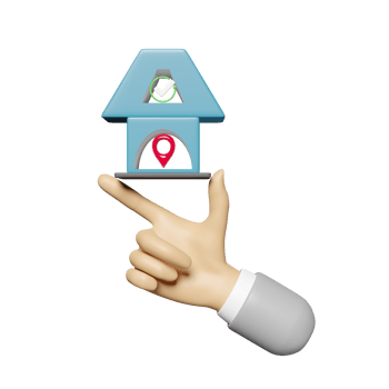 3d blue house with cartoon businessman hands, check marks, tick marks symbols, pin isolated. idea tip, quality guarantee concept, 3d render illustration png