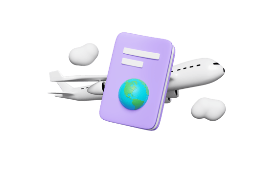 3d passport or international travel for tourism, business with airplane, cloud isolated. 3d render illustration png