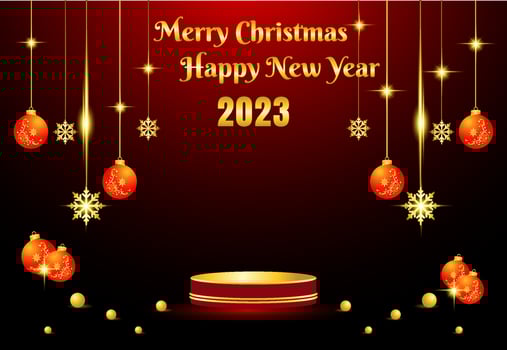 luxury golden stage podium merry christmas and happy new year 2023 background vector