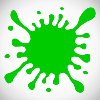 Green Hand Drawn Paint Splash with small splashes and shadows. Vector illustration