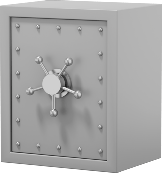 Retro safe with wheel handles. Gray close storage. PNG icon on transparent background. 3D rendering.