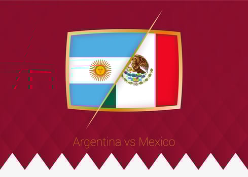 Argentina vs Mexico, group stage icon of football competition on burgundy background. vector
